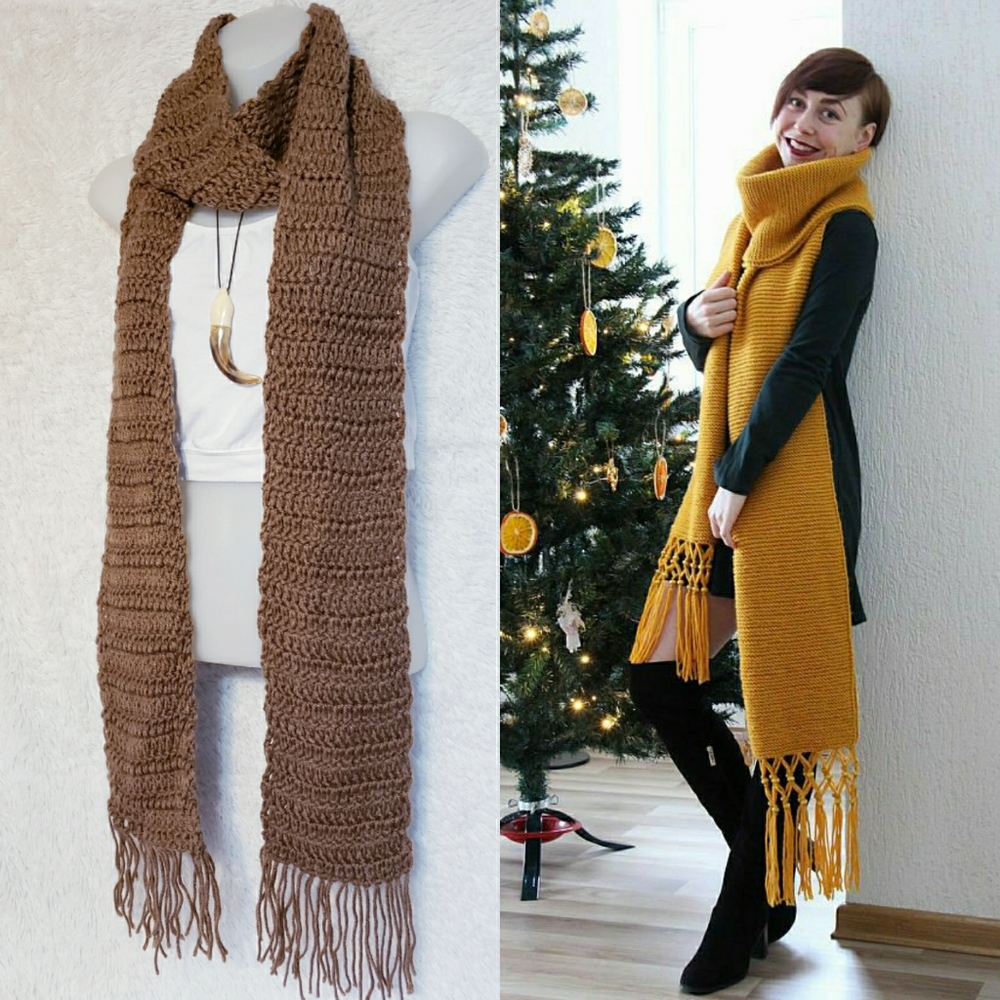72"+  X Long Oversized Brown Crochet Scarf - Picture 10 of 10